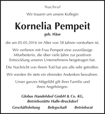 Traueranzeige von Kornelia Pempeit von Mitteldeutsche Zeitung Halle/Saalkreis