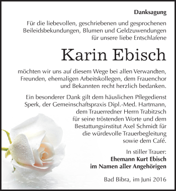 Traueranzeige von Karin Ebisch von Mitteldeutsche Zeitung Naumburg/Nebra
