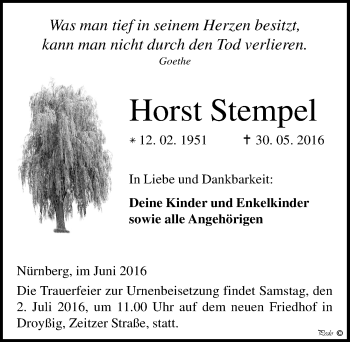 Traueranzeige von Horst Stempel von Mitteldeutsche Zeitung Zeitz