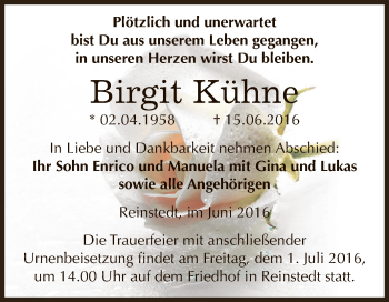 Traueranzeige von Birgit Kühne von Super Sonntag Aschersleben