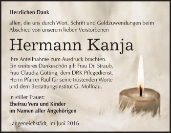 Traueranzeige von Hermann Kanja von WVG - Wochenspiegel Merseburg
