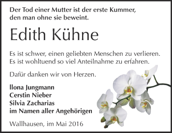 Traueranzeige von Edith Kühne von Super Sonntag SGH Mansf. Land