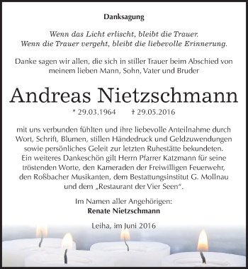 Traueranzeige von Andreas Nietzschmann von Mitteldeutsche Zeitung Merseburg/Querfurt