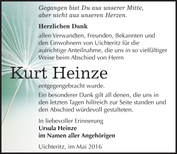 Traueranzeige von Kurt Heinze von Mitteldeutsche Zeitung Weißenfels