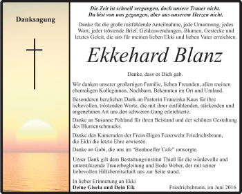 Traueranzeige von Ekkehard Blanz von Super Sonntag Quedlinburg