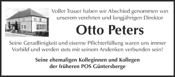 Traueranzeige von Otto Peters von Super Sonntag Quedlinburg