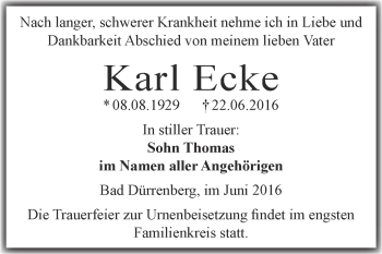 Traueranzeige von Karl Ecke von Super Sonntag Merseburg