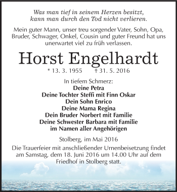 Traueranzeige von Horst Engelhardt von Mitteldeutsche Zeitung Sangerhausen
