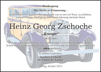 Traueranzeige von Heinz Georg Zschoche von Mitteldeutsche Zeitung Bitterfeld