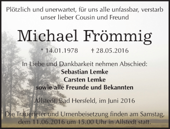 Traueranzeige von Michael Frömmig von Mitteldeutsche Zeitung Sangerhausen