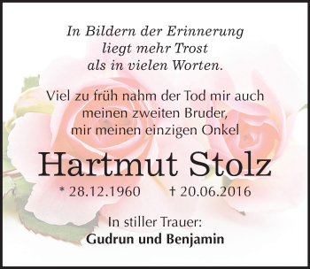 Traueranzeige von Hartmut Stolz von Mitteldeutsche Zeitung Köthen