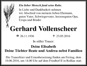 Traueranzeige von Gerhard Vollenscheer von Mitteldeutsche Zeitung Dessau-Roßlau