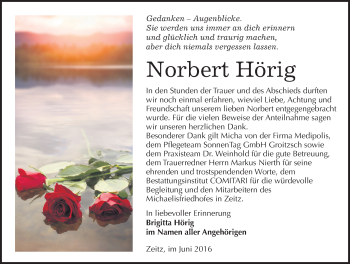 Traueranzeige von Norbert Hörig von Mitteldeutsche Zeitung Zeitz