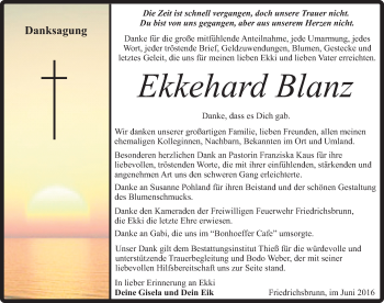 Traueranzeige von Ekkehard Blanz von Mitteldeutsche Zeitung Quedlinburg
