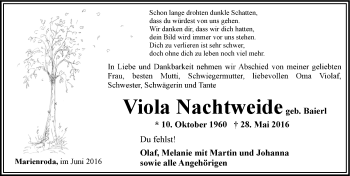 Traueranzeige von Viola Nachtweide von Mitteldeutsche Zeitung Naumburg/Nebra