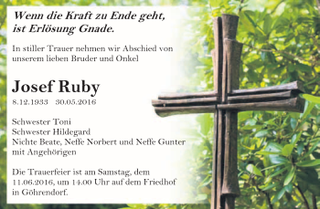 Traueranzeige von Josef Ruby von WVG - Wochenspiegel Merseburg