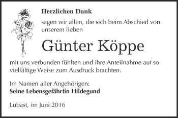 Traueranzeige von Günter Köppe von WVG - Wochenspiegel Bitterfeld