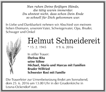 Traueranzeige von Helmut Schneidereit von Mitteldeutsche Zeitung Merseburg/Querfurt