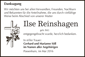 Traueranzeige von Ilse Reinshagen von WVG - Wochenspiegel NMB / WSF / ZTZ