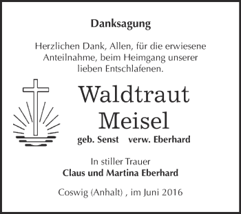 Traueranzeige von Waltraut Meisel von Super Sonntag Wittenberg