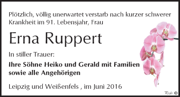 Traueranzeige von Erna Ruppert von Mitteldeutsche Zeitung Weißenfels