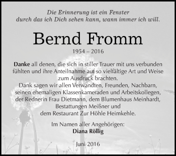 Traueranzeige von Bernd Fromm von WVG - Wochenspiegel SGH