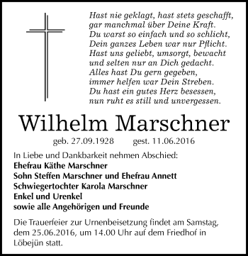 Traueranzeige von Wilhelm Marschner von Mitteldeutsche Zeitung Halle/Saalkreis