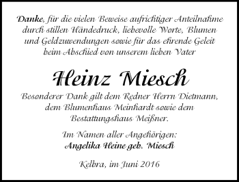 Traueranzeige von Heinz Miesch von Mitteldeutsche Zeitung Sangerhausen