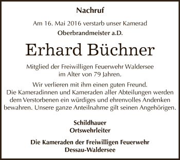 Traueranzeige von Erhard Büchner von WVG - Wochenspiegel Dessau / Köthen