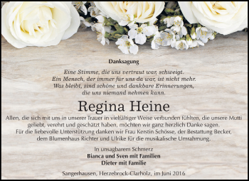 Traueranzeige von Regina Heine von Super Sonntag SGH Mansf. Land