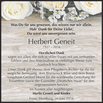 Traueranzeige von Herbert Geneit von Super Sonntag Aschersleben