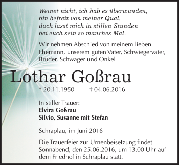 Traueranzeige von Lothar Goßrau von Mitteldeutsche Zeitung Merseburg/Querfurt