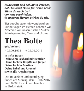 Traueranzeige von Thea Bolte von Mitteldeutsche Zeitung Köthen