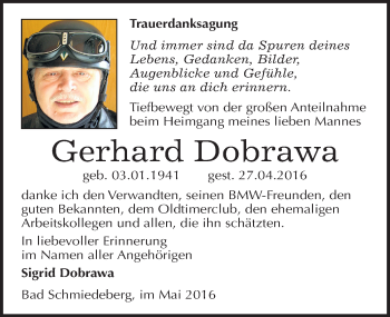 Traueranzeige von Gerhard Dobrawa von Mitteldeutsche Zeitung Wittenberg