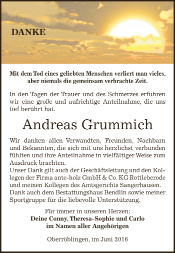Traueranzeige von Andreas Grummich von WVG - Wochenspiegel SGH