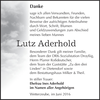 Traueranzeige von Lutz Aderhold von Super Sonntag Zeitz