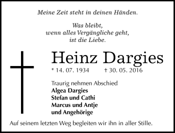 Traueranzeige von Heinz Dargies von Mitteldeutsche Zeitung Wittenberg