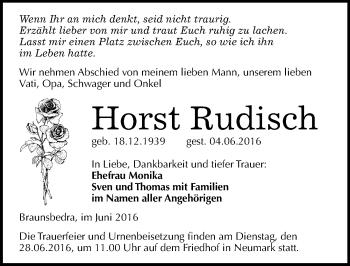 Traueranzeige von Horst Rudisch von Mitteldeutsche Zeitung Merseburg/Querfurt