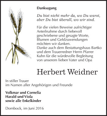 Traueranzeige von Herbert Weidner von Mitteldeutsche Zeitung Köthen