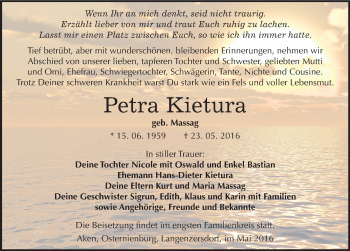 Traueranzeige von Petra Kietura von Mitteldeutsche Zeitung Köthen