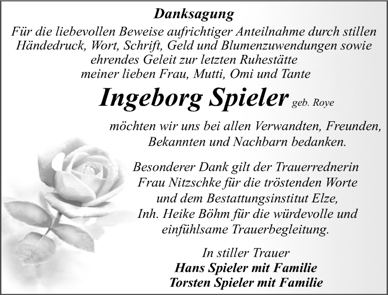  Traueranzeige für Ingeborg Spieler vom 04.06.2016 aus Mitteldeutsche Zeitung Dessau-Roßlau