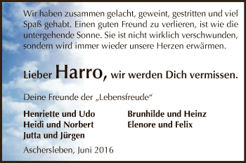 Traueranzeige von Harro  von Super Sonntag Aschersleben