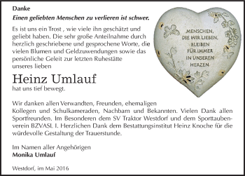 Traueranzeige von Heinz Umlauf von Mitteldeutsche Zeitung Aschersleben