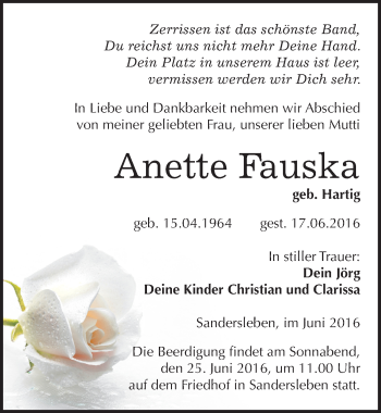 Traueranzeige von Anette Fauska von Mitteldeutsche Zeitung