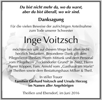 Traueranzeige von Inge Voitzsch von Mitteldeutsche Zeitung Zeitz