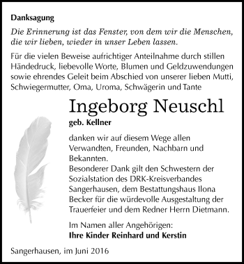 Traueranzeige von Ingeborg Neuschl von Mitteldeutsche Zeitung Sangerhausen