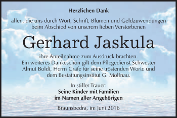 Traueranzeige von Gerhard Jaskula von WVG - Wochenspiegel Merseburg