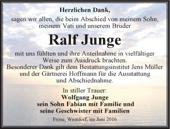 Traueranzeige von Ralf Junge von Mitteldeutsche Zeitung Aschersleben