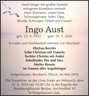 Traueranzeige von Ingo Aust von Mitteldeutsche Zeitung Sangerhausen