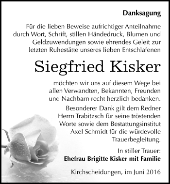 Traueranzeige von Siegfried Kisker von Mitteldeutsche Zeitung Naumburg/Nebra